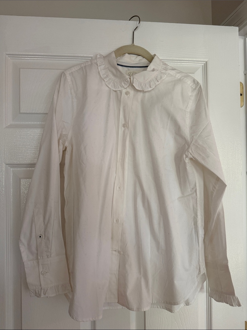 J Crew Classic White Ruffled-Collar Cotton Poplin Top